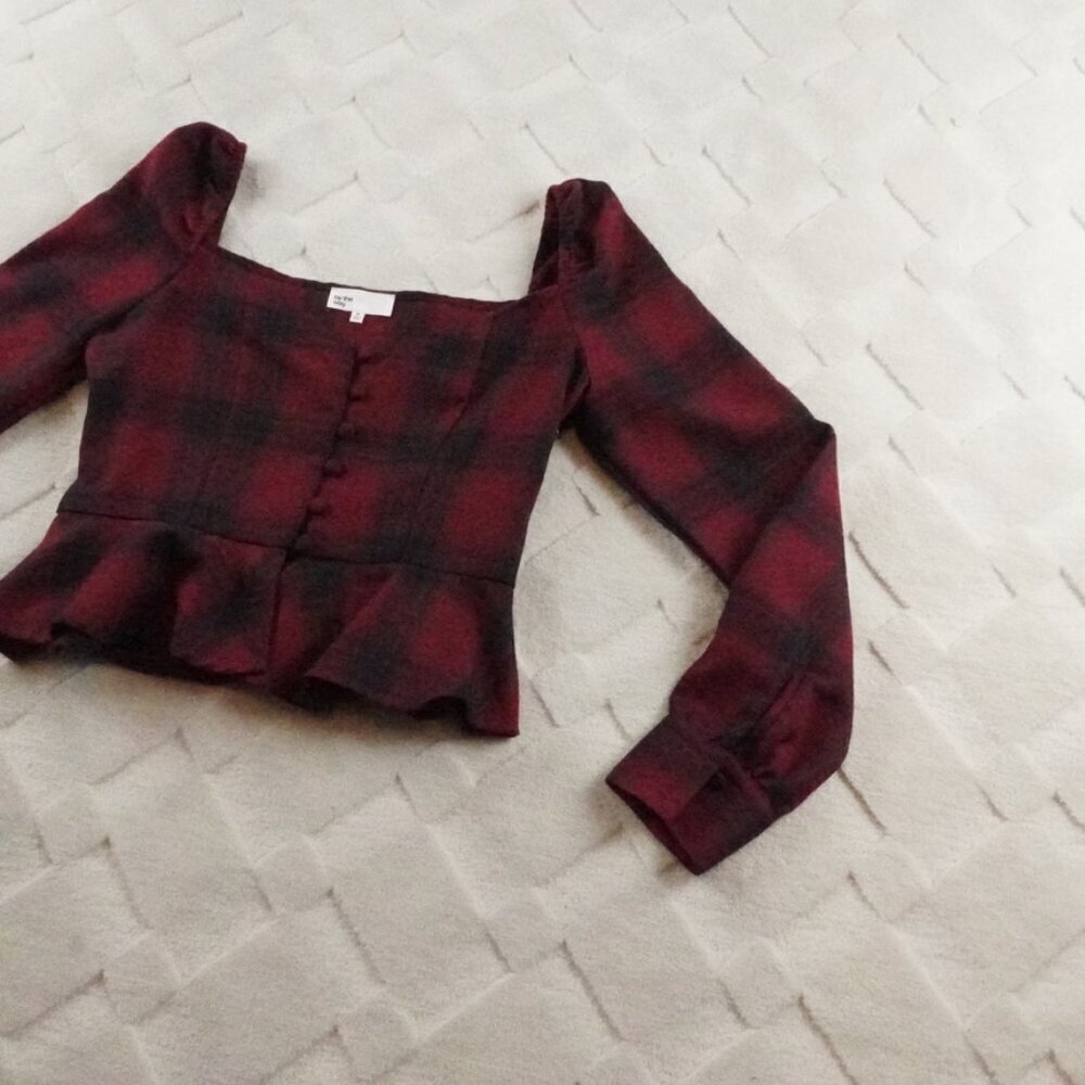 by the way. Cropped Top Womens Extra Small Plaid Red Black - Picture 2 of 11